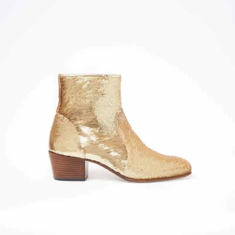 Collection Keren Ann x Zorzetto - Bottine Mario cuir or brodé de sequins