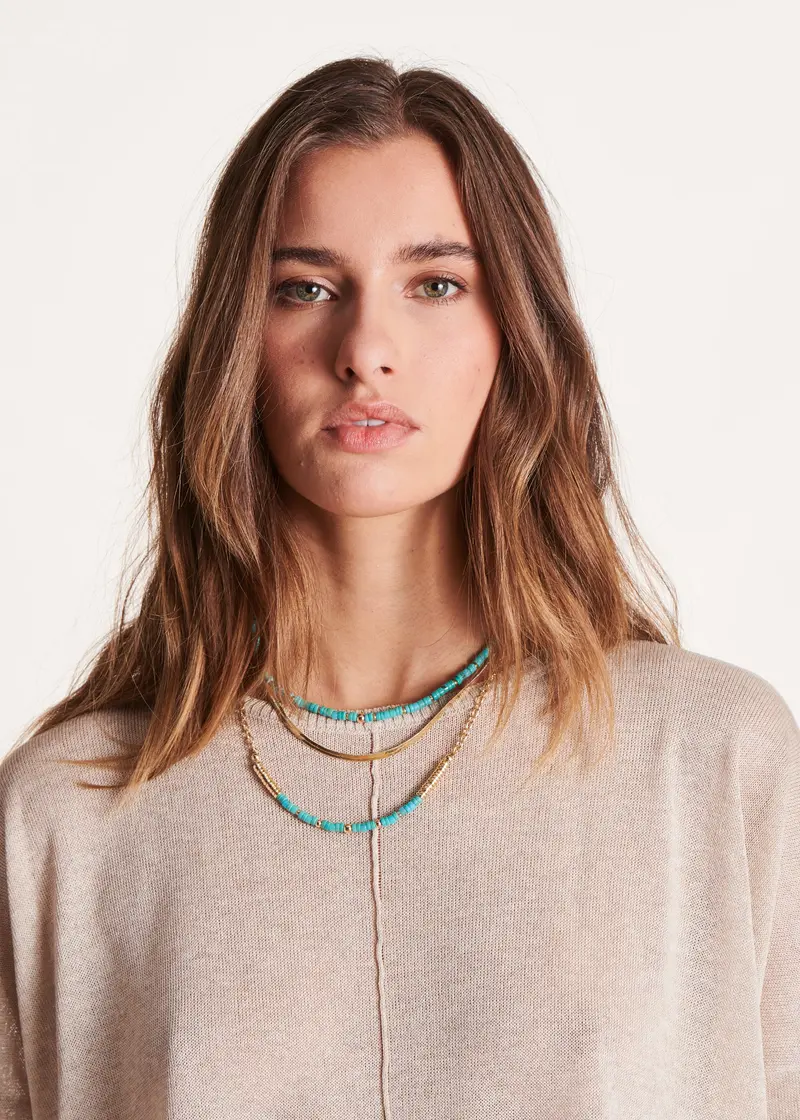 Collier multirang doré pierres turquoise