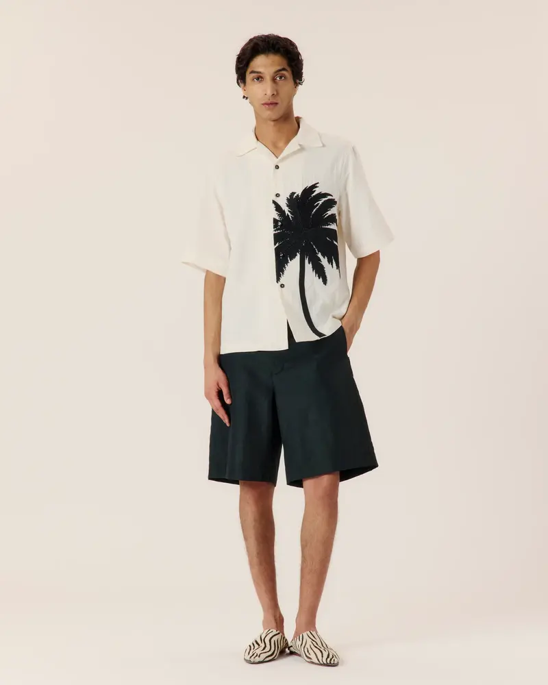 Commas Island Embroidery Bowling Shirt