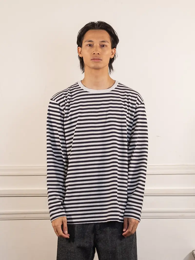 COOLMAX Stripe Jersey L/S Tee - Dark Navy x White