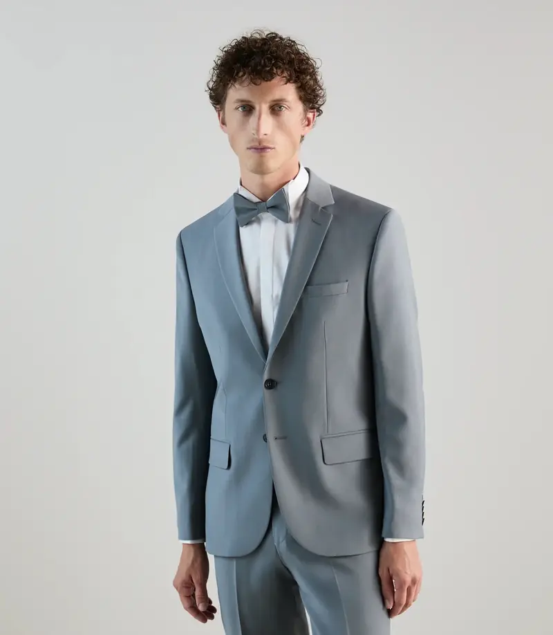 Costume 2 boutons en laine majoritaire bleu gris clair