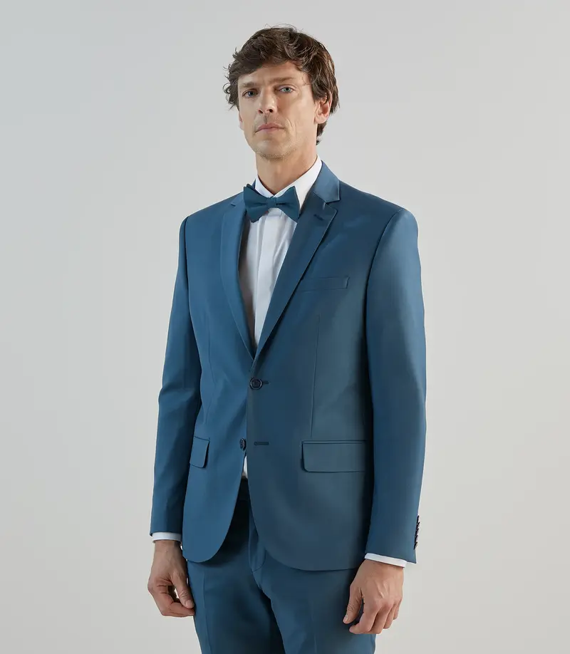 Costume 2 boutons en laine majoritaire bleu vert