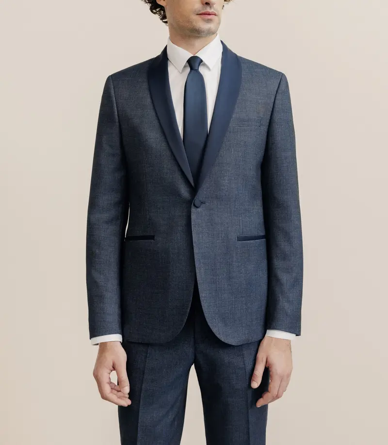 Costume col châle cérémonie bleu denim