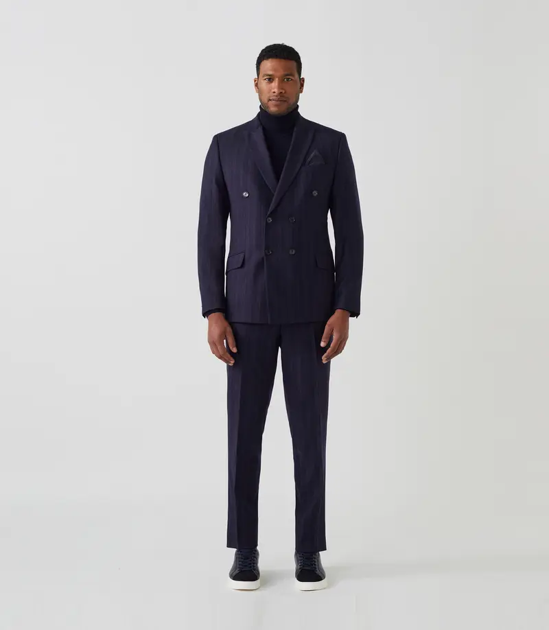 Costume croisé à rayures marine "Audacieux"