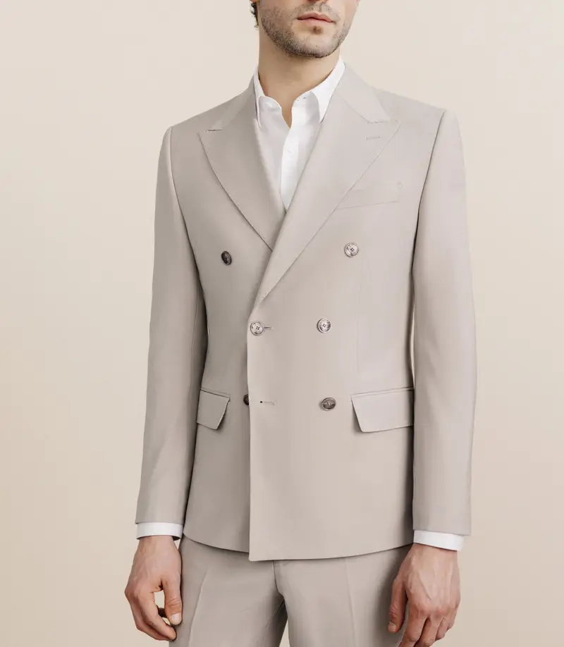 Costume croisé en laine mélangée beige