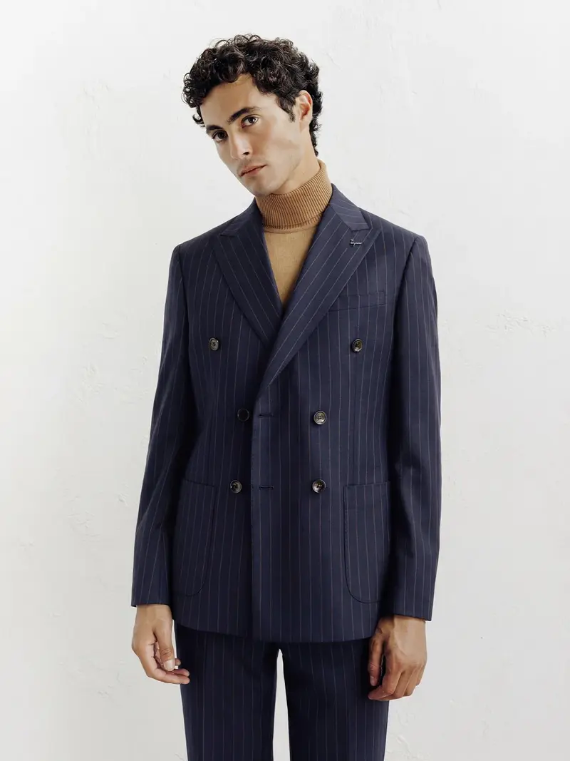 Costume croisé rayé marine