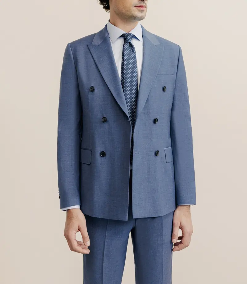 Costume croisé tissu laine mélangée bleu