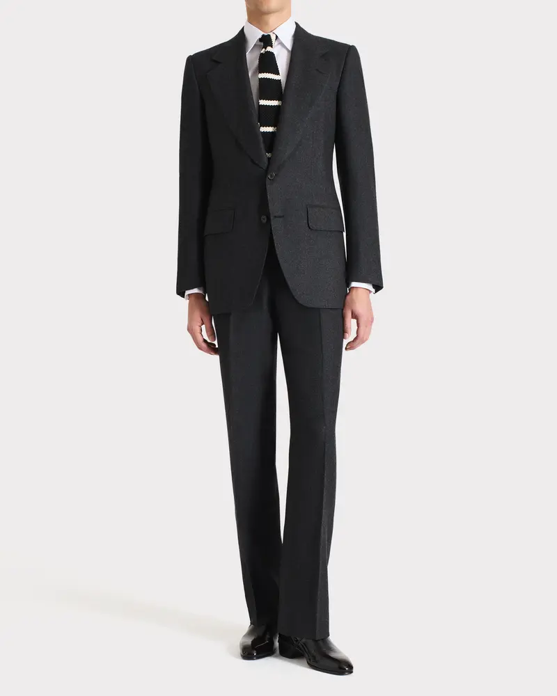 COSTUME DROIT EN FLANELLE DE LAINE - ANTHRACITE