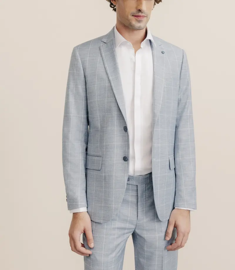 Costume en tissu carreaux bleu ciel