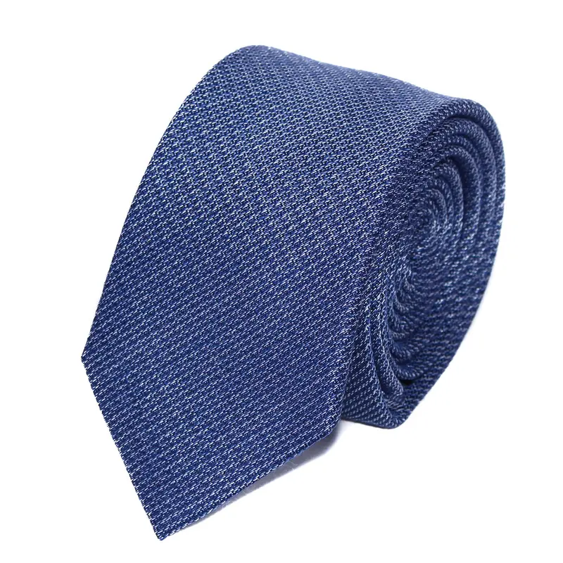 Cravate Bleu Denim Unie en Soie et Laine