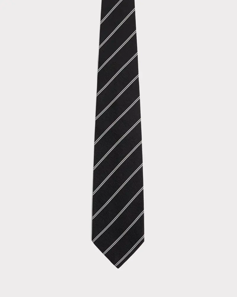 CRAVATE EN JACQUARD DE SOIE - NOIRE À RAYURES BLANCHES