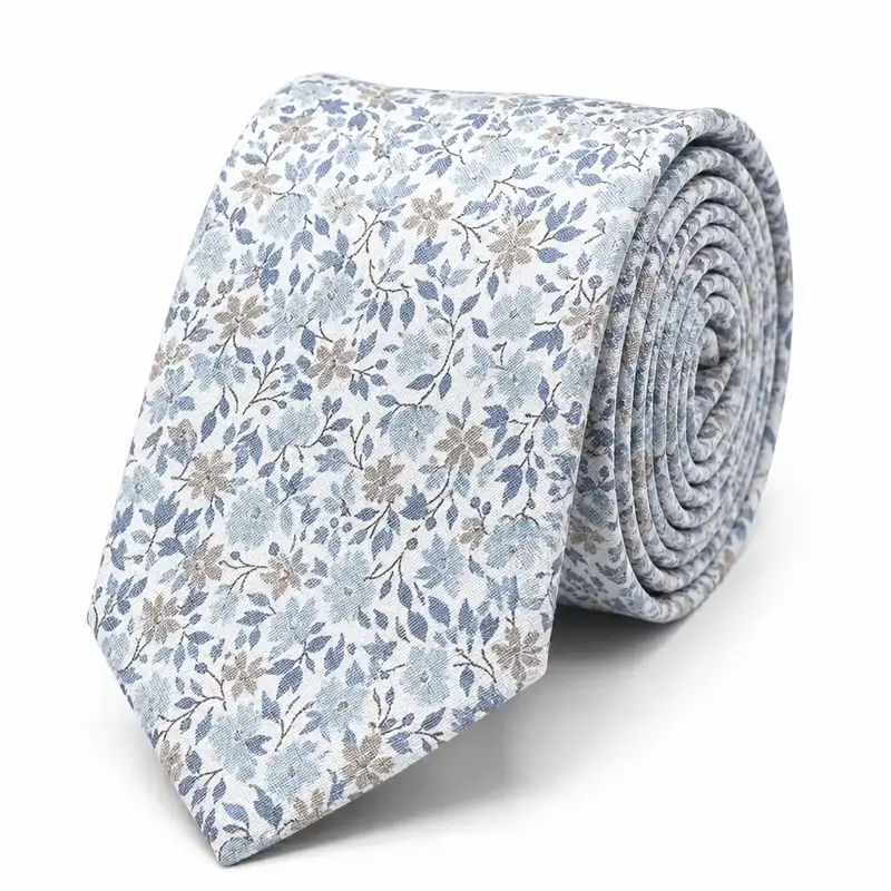 Cravate Liberty bleu et beige en coton