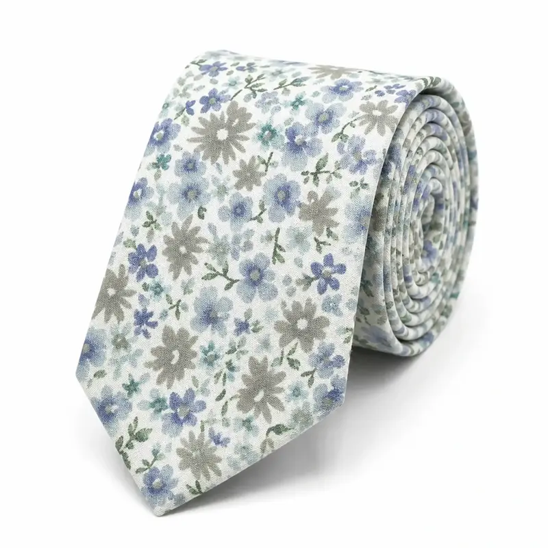 Cravate Liberty bleu et vert champêtre en coton