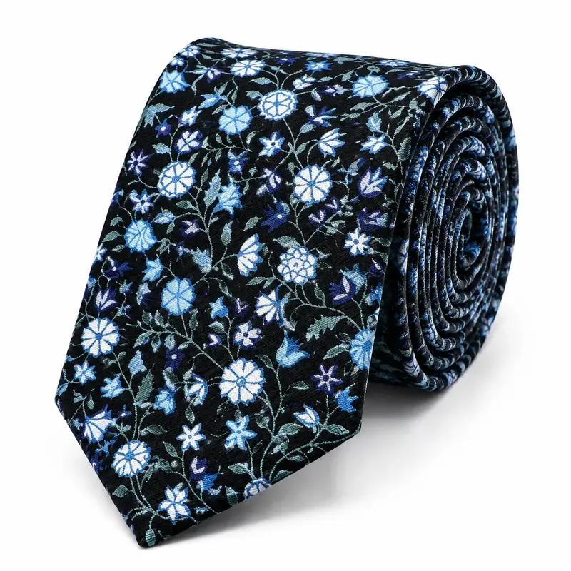 Cravate Liberty fleurs bleues ton sur ton coton