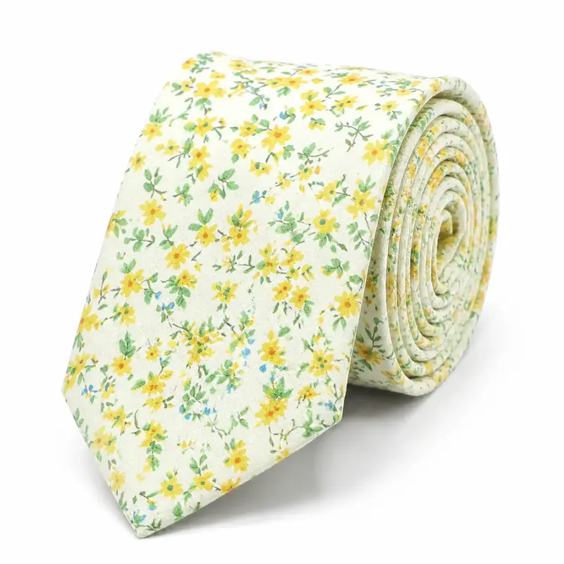Cravate Liberty fleurs jaunes en coton