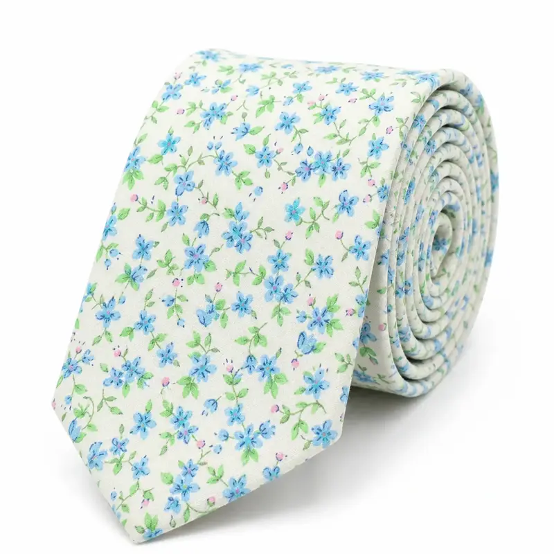 Cravate Liberty petites fleurs bleues en coton