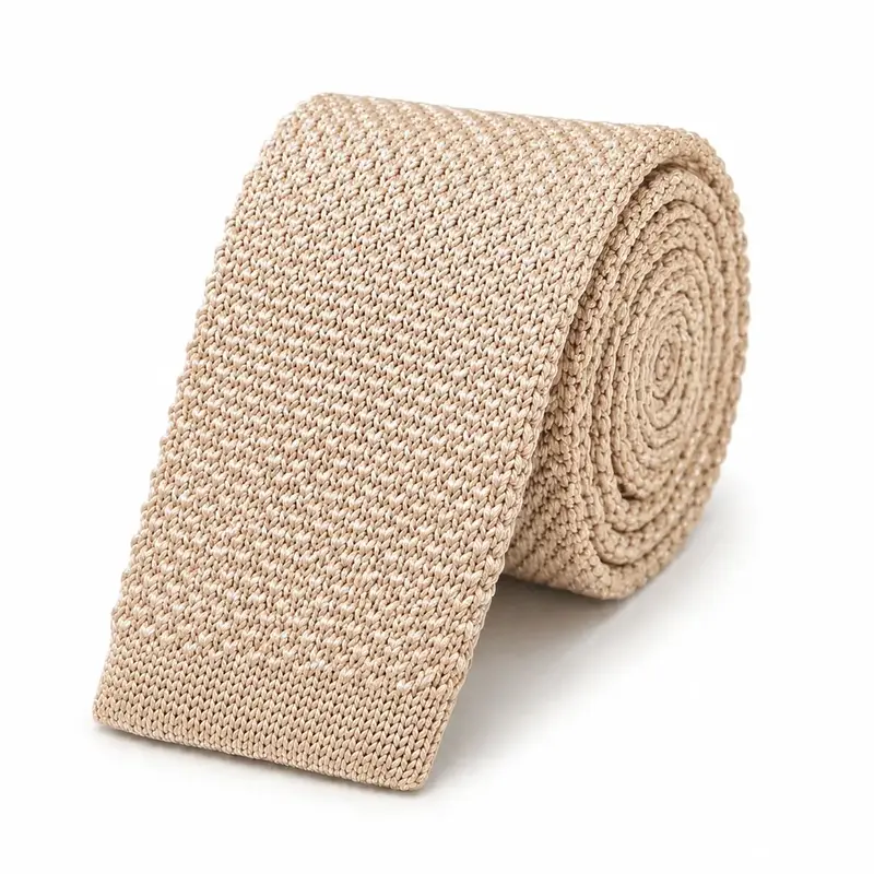Cravate tricot beige clair en microfibre