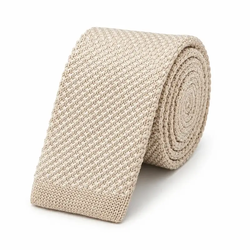 Cravate tricot beige unie en microfibre
