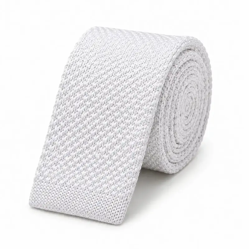 Cravate tricot blanche unie en microfibre