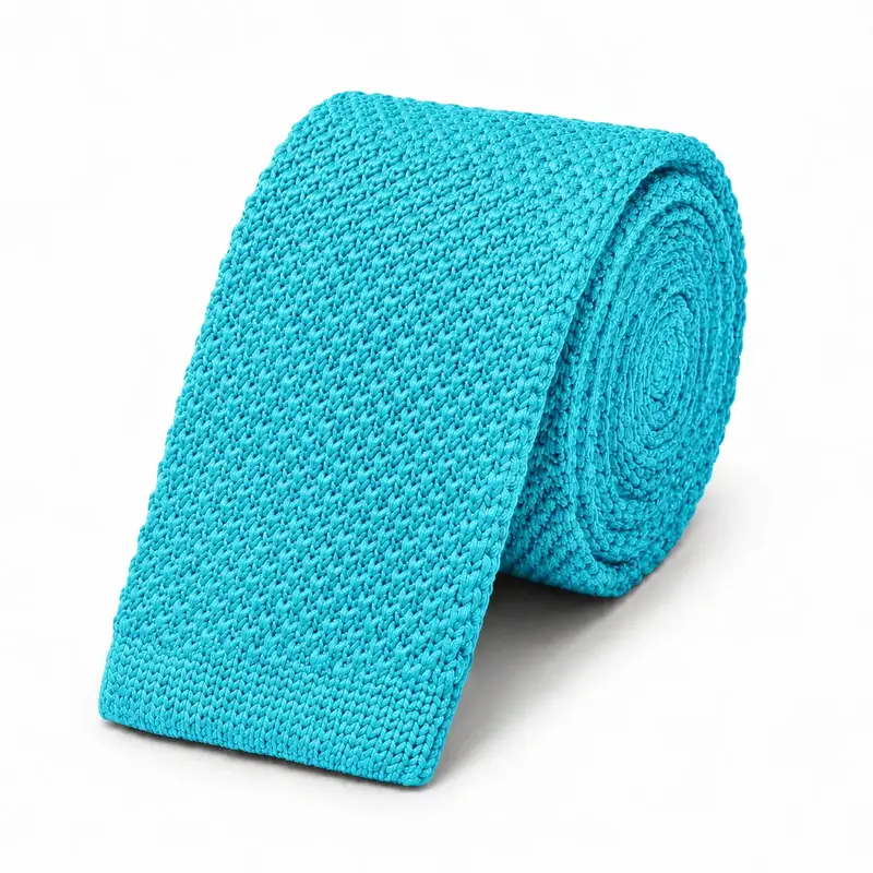 Cravate tricot bleu turquoise en microfibre