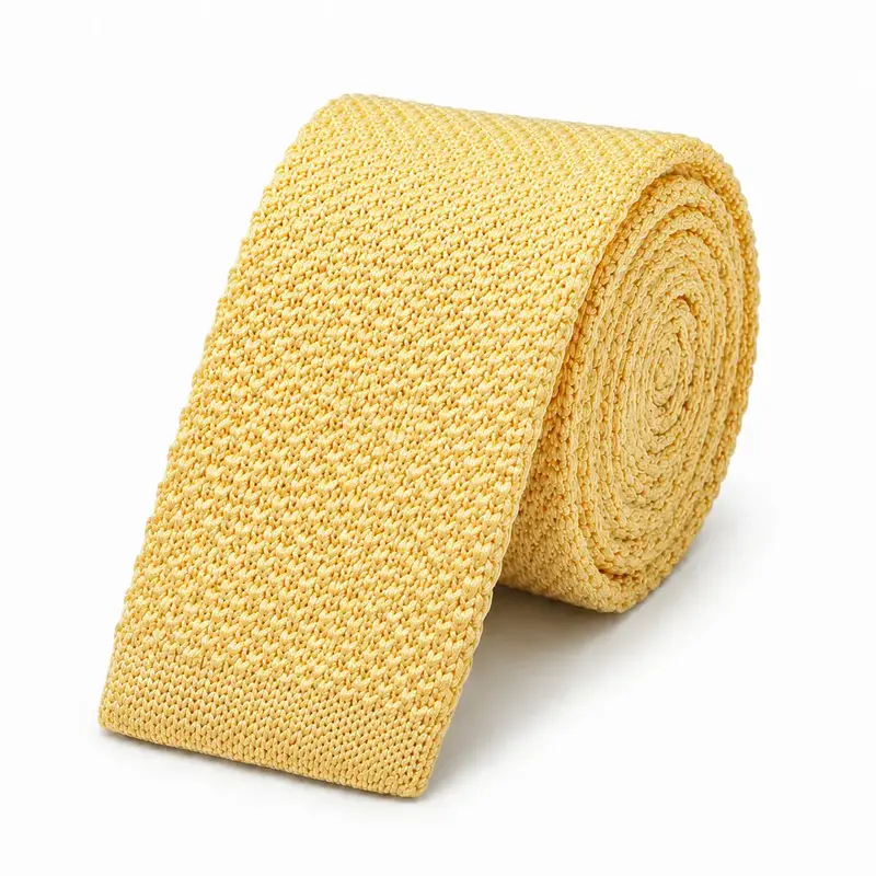 Cravate tricot jaune unie en microfibre