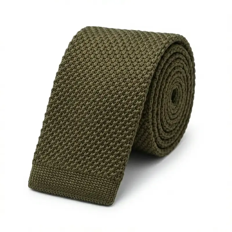 Cravate tricot vert kaki en microfibre