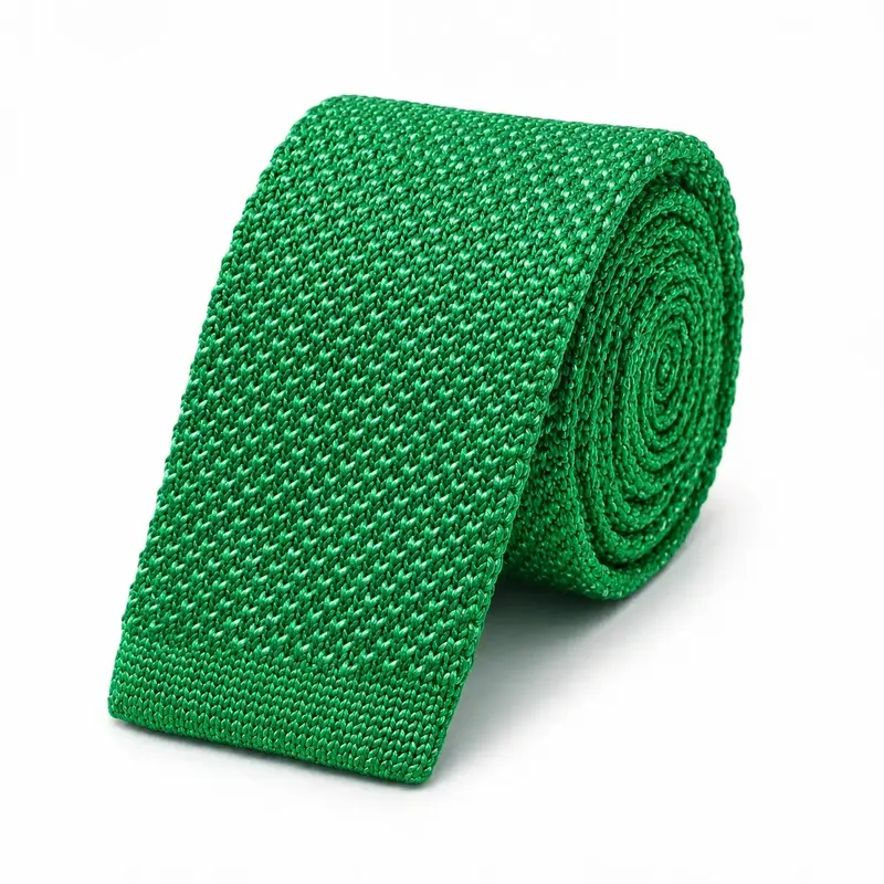 Cravate tricot verte unie en microfibre