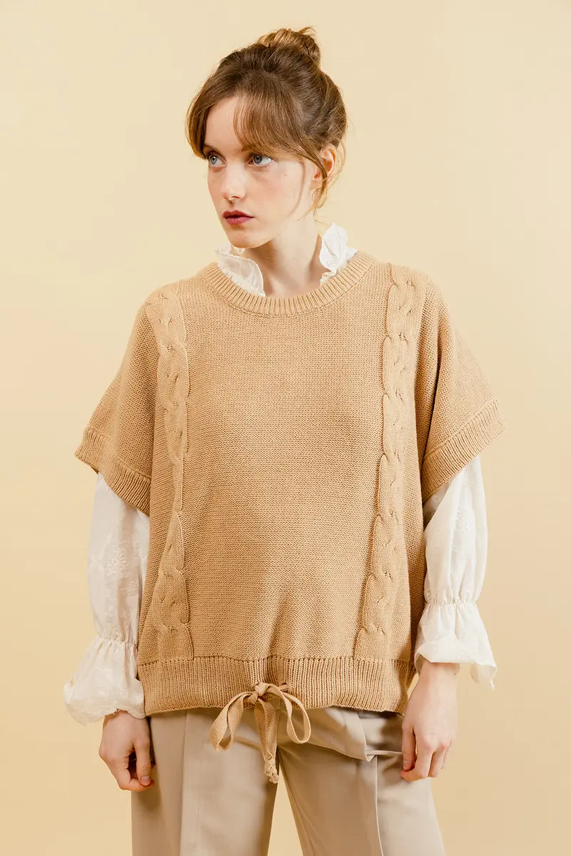 CRISTINA - Pull Camel à Manches Courtes Femme