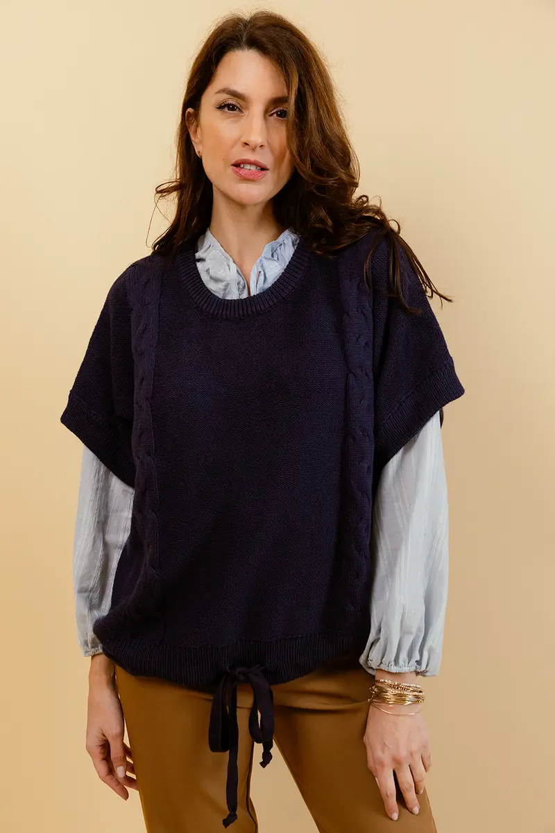 CRISTINA - Pull Marine à Manches Courtes Femme