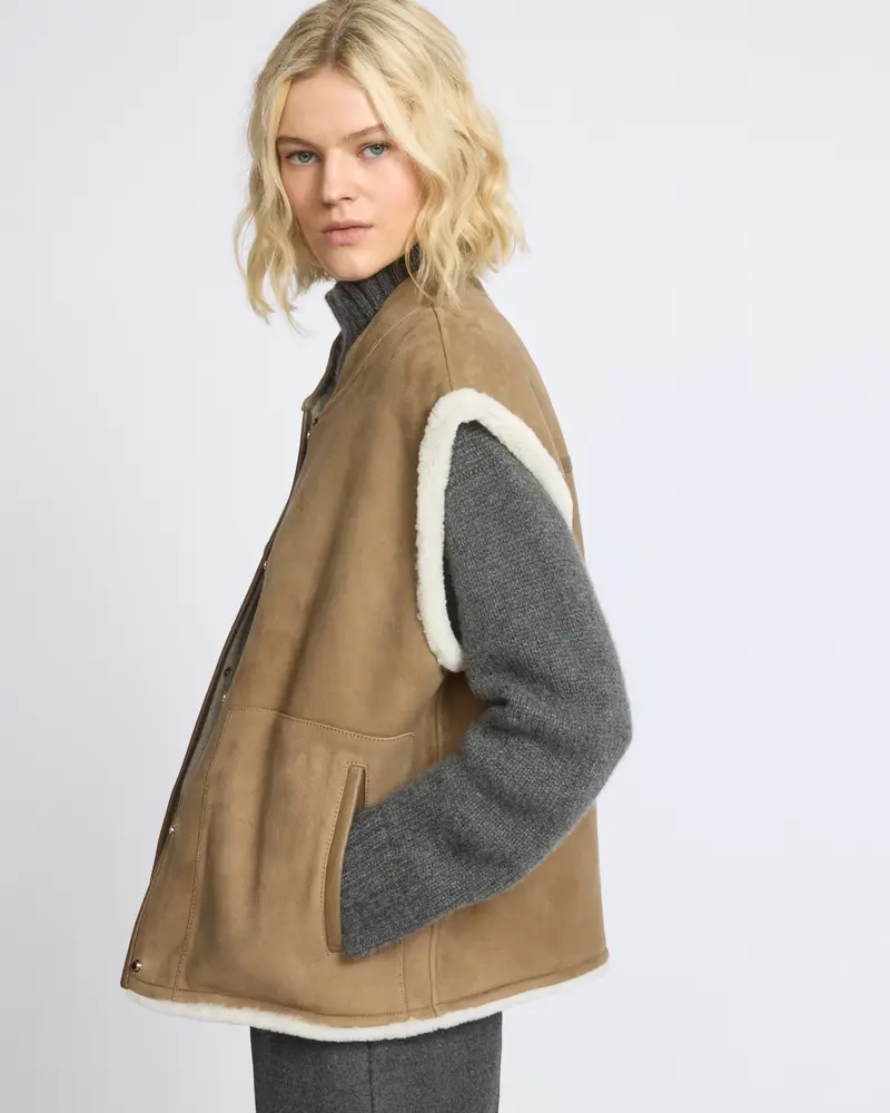 Curly Merino lambskin sleeveless gilet