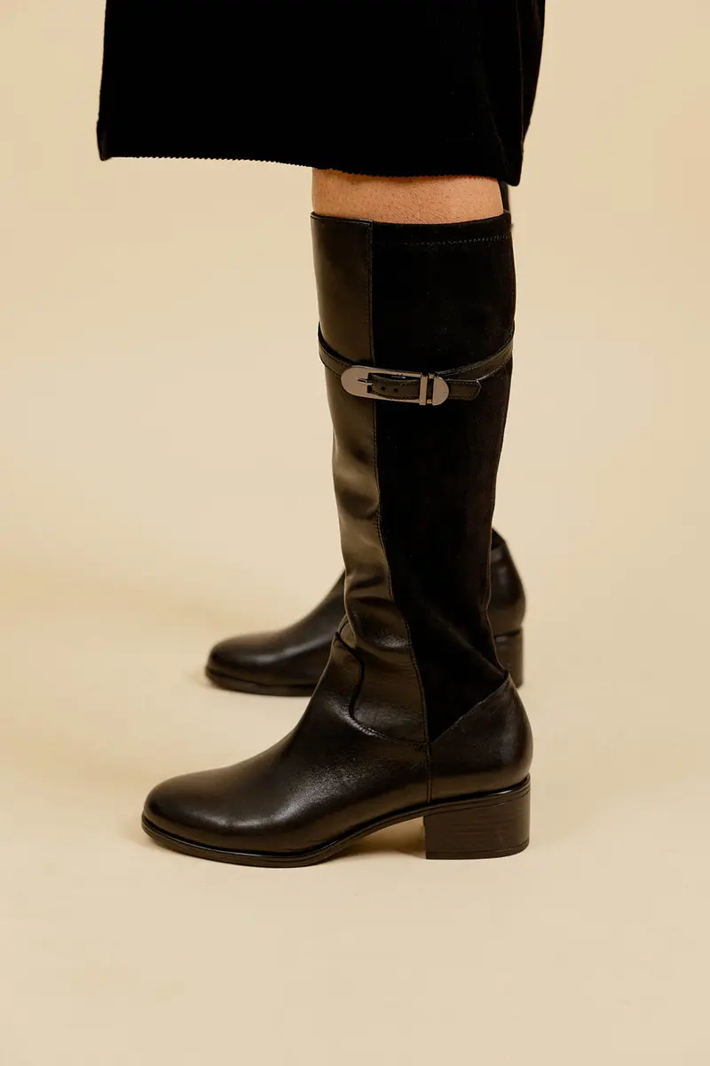 DAISIA - Bottes Bi-Matière en Cuir Noir