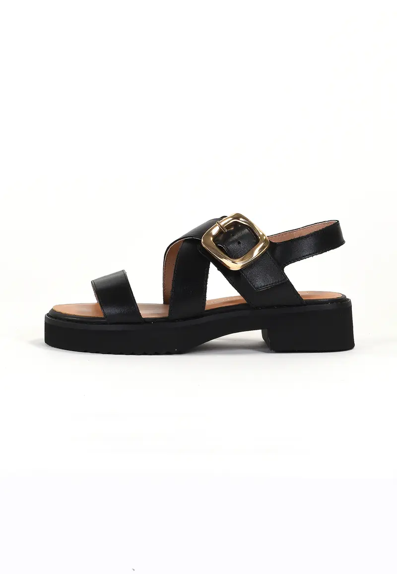 DANAE - Sandales à Plateforme en Cuir Noir