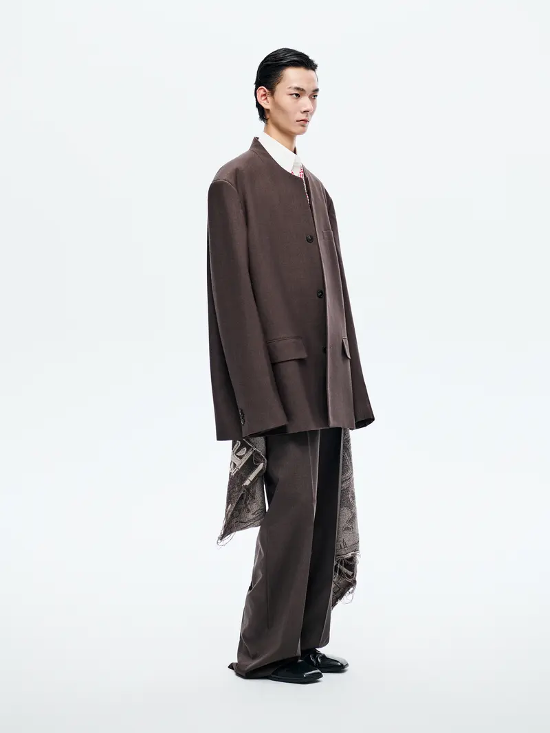 DARK BROWN WOOL COLLARLESS BLAZER