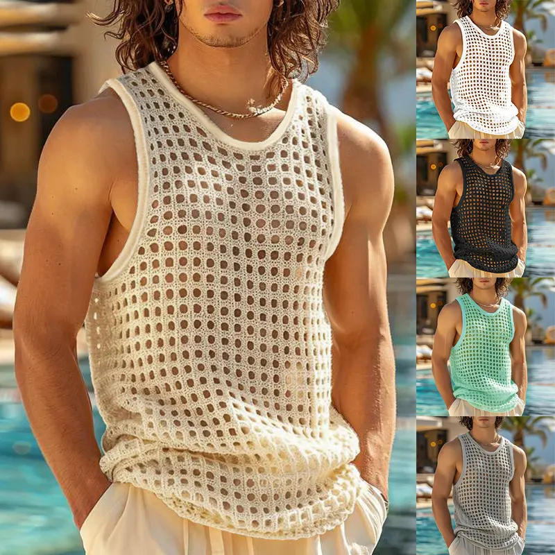 Débardeur Sans Manches Homme Ajourné Fitness – Maille Filet Sexy Style Américain