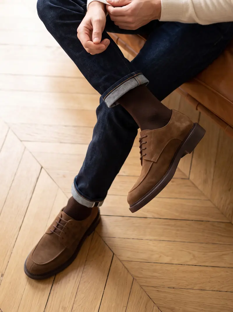 Derbies gomme cuir daim cognac