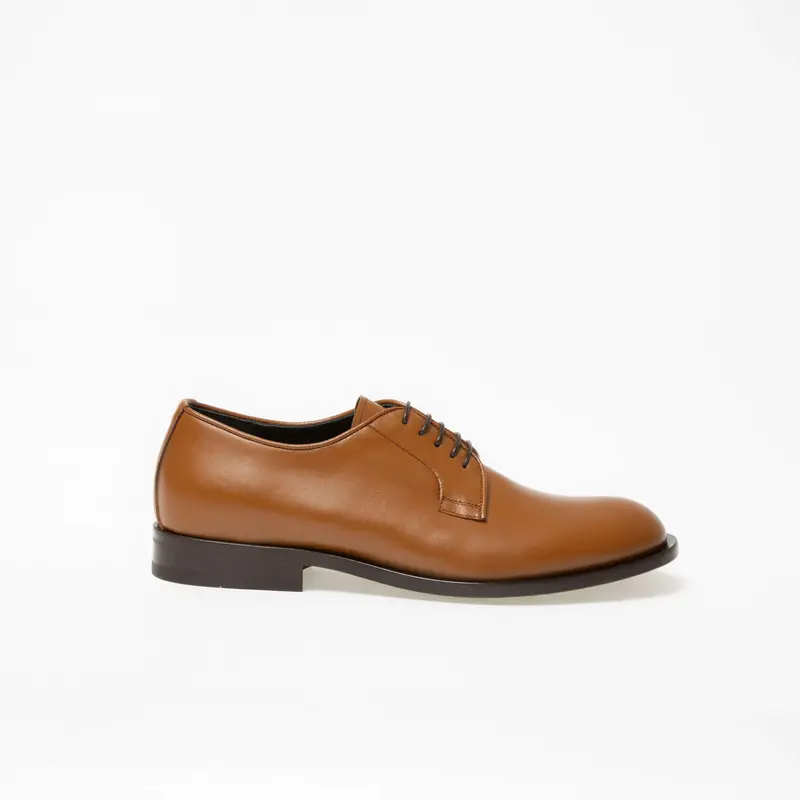 Derby Yves en cuir de veau lisse camel