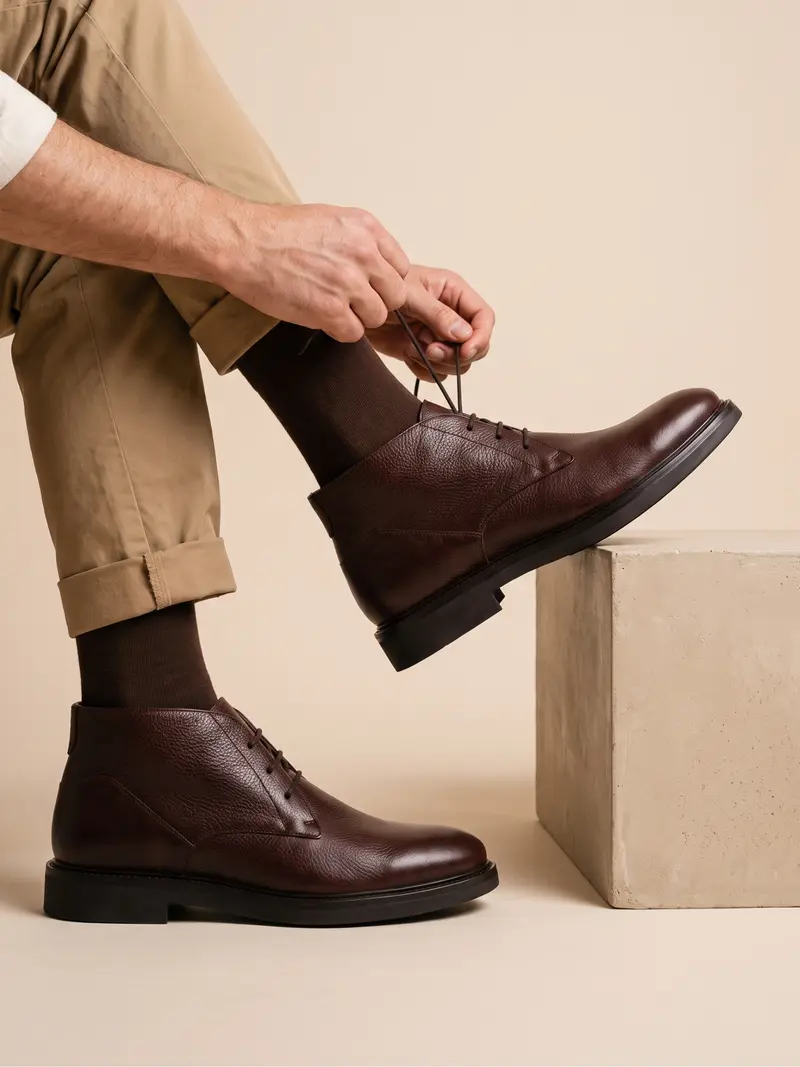 Desert boots gomme cuir grainé marron