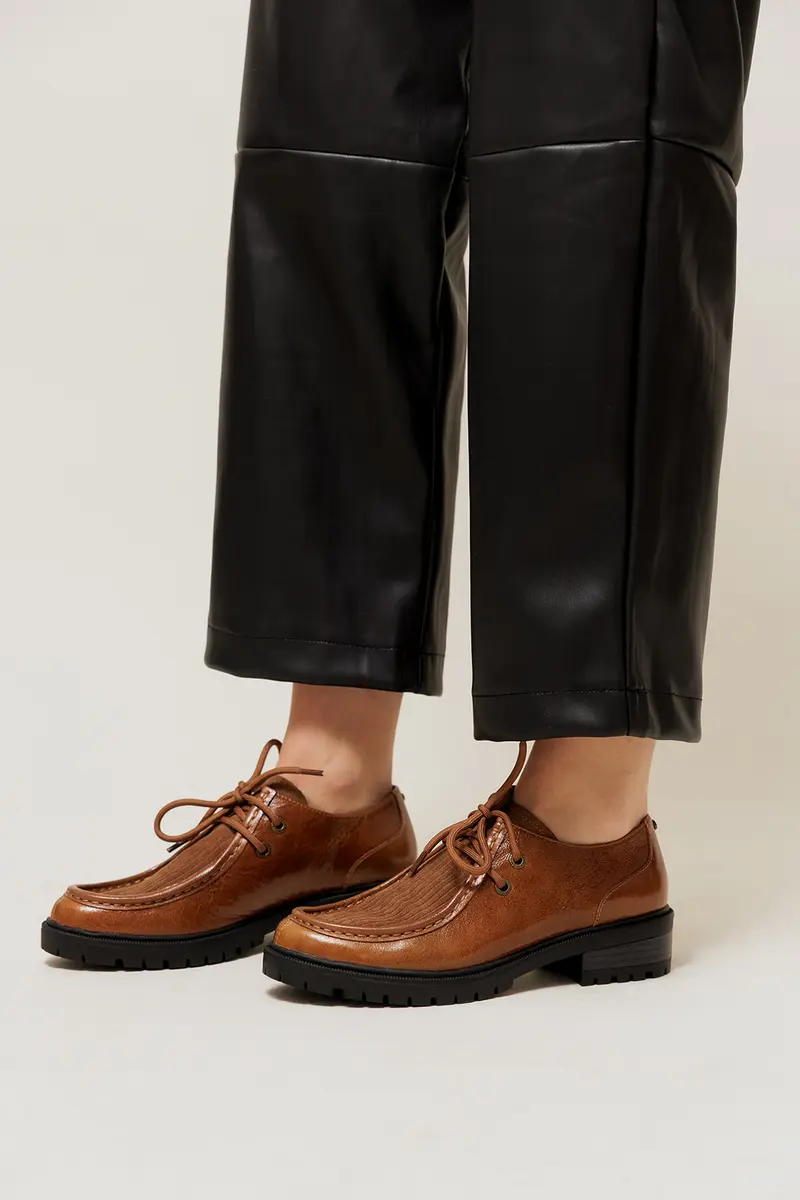 DIANA - Derbies Crantés en Cuir et Velours Côtelé Cognac