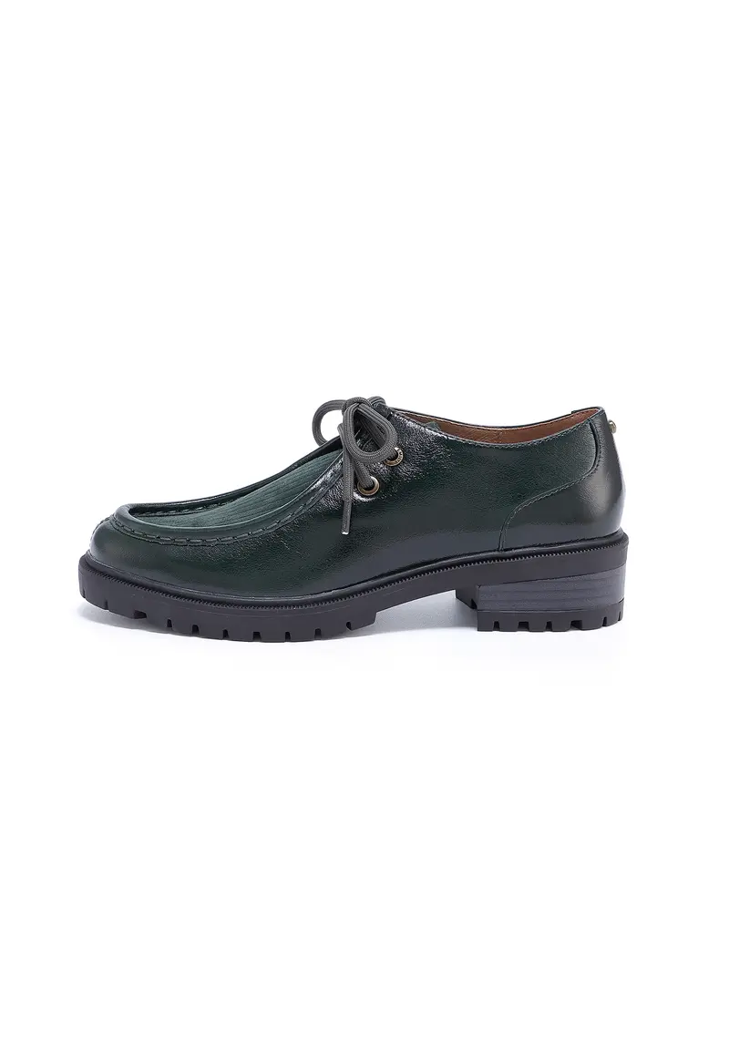 DIANA - Derbies Crantés en Cuir et Velours Côtelé Vert