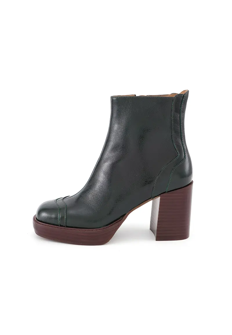 DONNA - Bottines à Plateforme en Cuir Vert