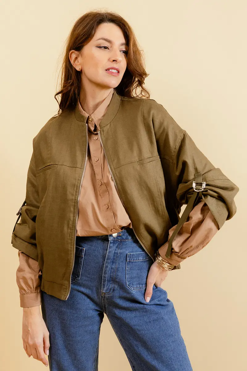 DOROTA - Veste Aviateur en Tencel Kaki