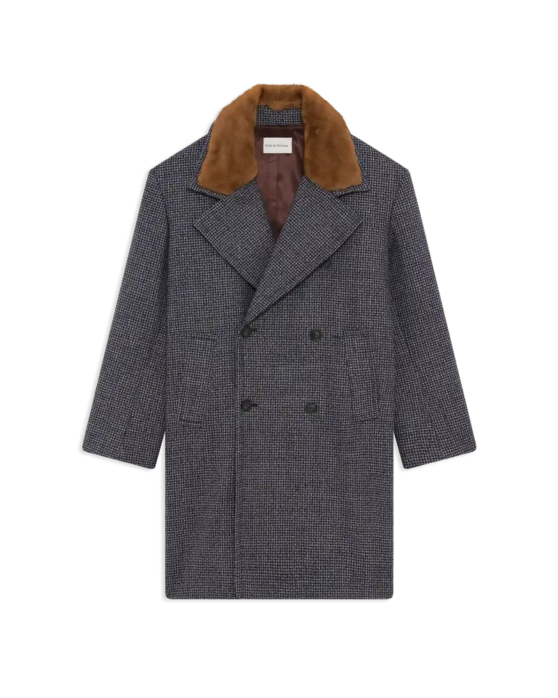 Double Breasted Fake Fur Collar Coat