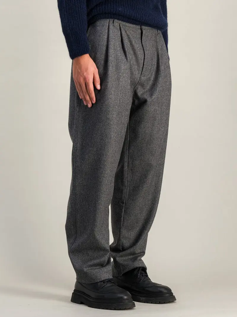Double Pleats Flannel Pants - Grey Mel