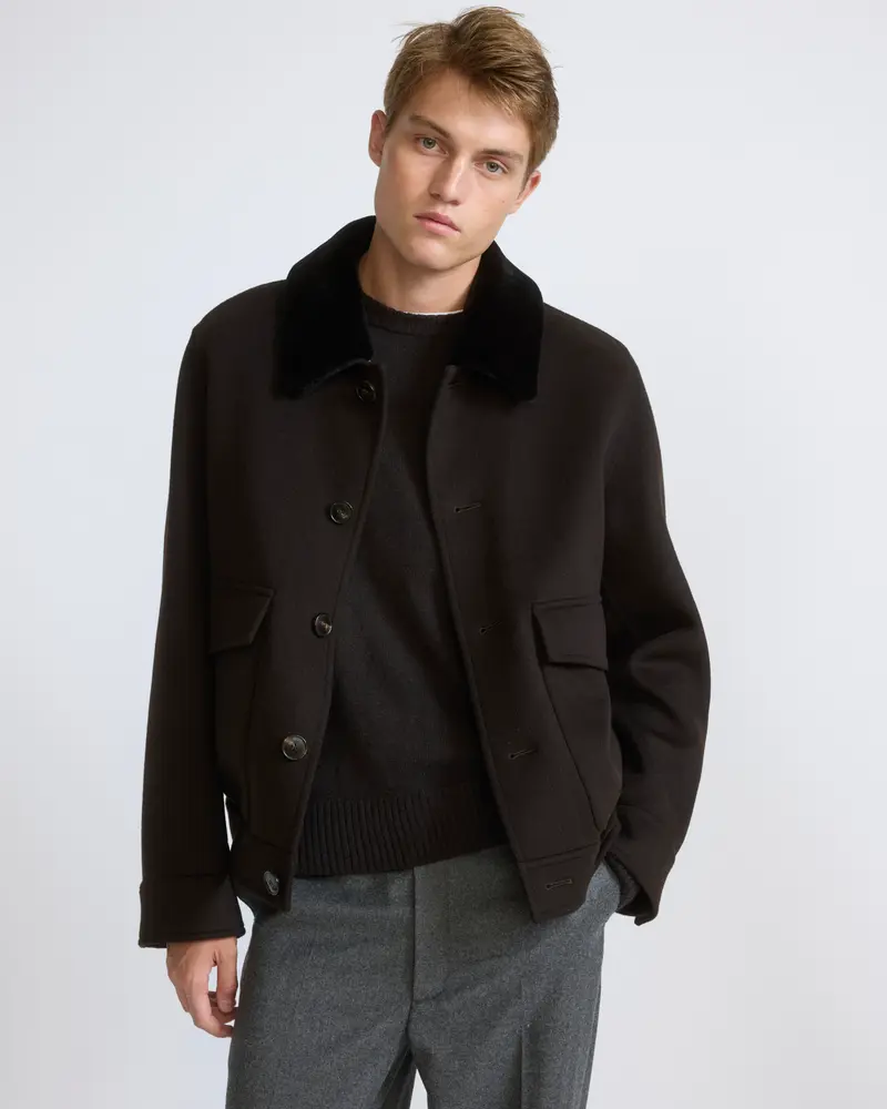 Double-sided cashmere jacket with shaved mink fur trim