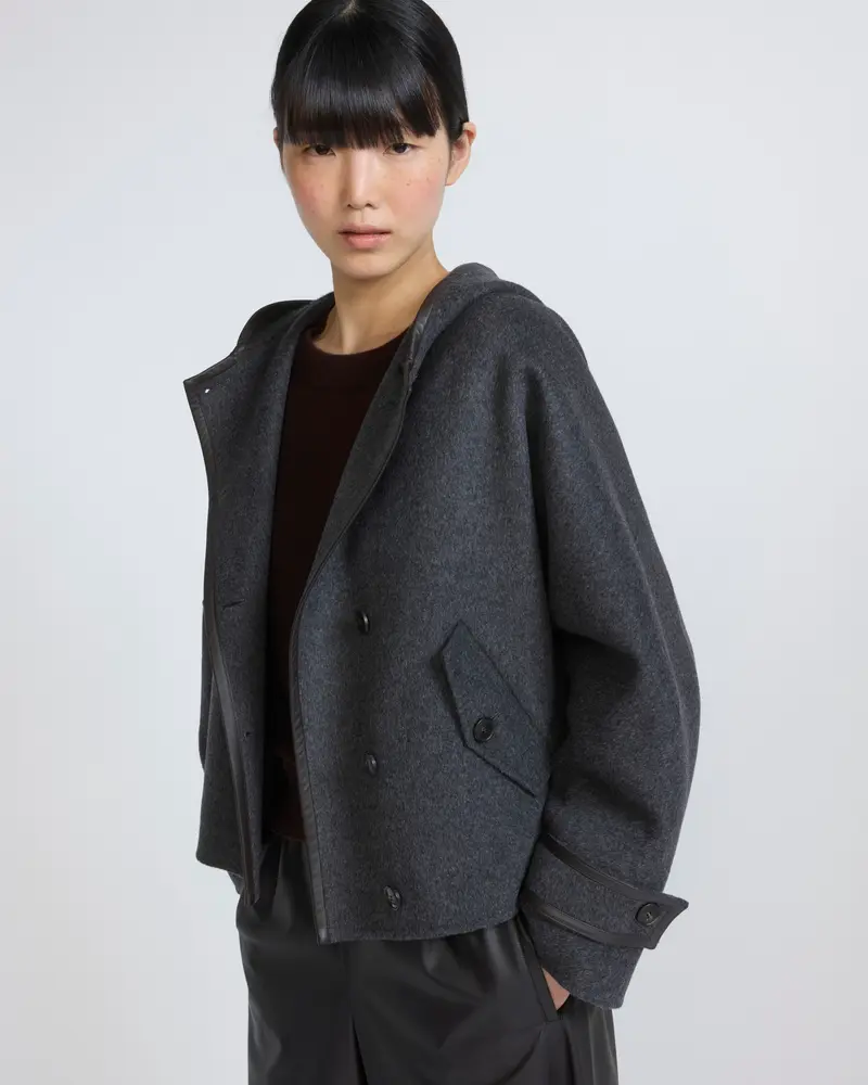 Double-sided cashmere wool hooded jacket