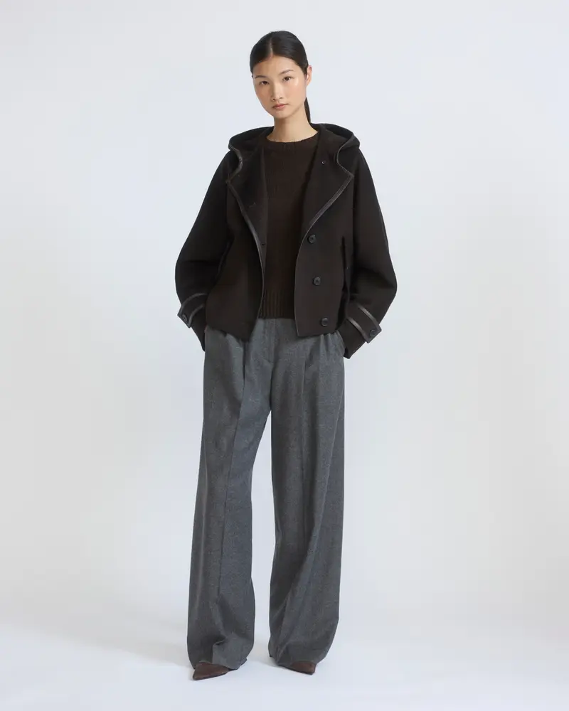 Double-sided cashmere wool hooded jacket
