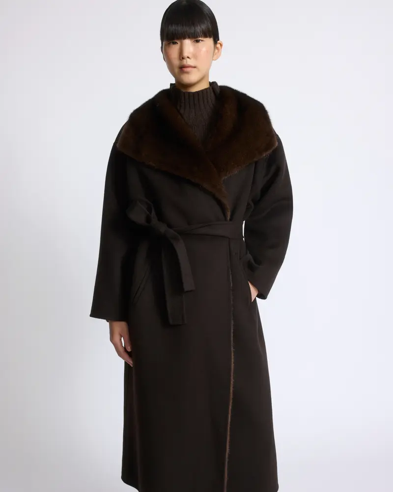 Double-sided wool and cashmere coat with mink fur