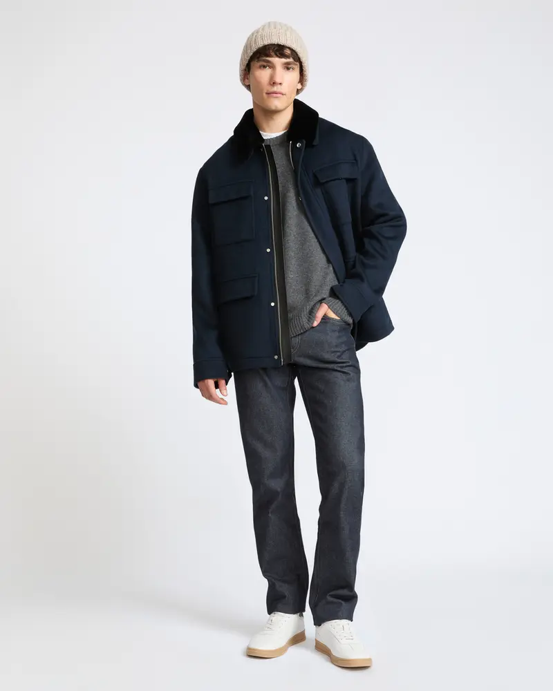 Double-sided wool and cashmere jacket with shaved mink fur trim