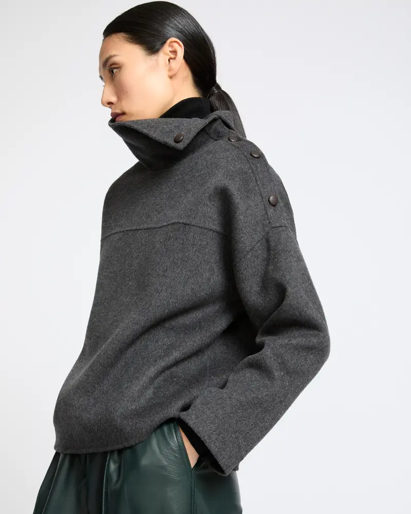 Double-sided wool funnel neck blouse