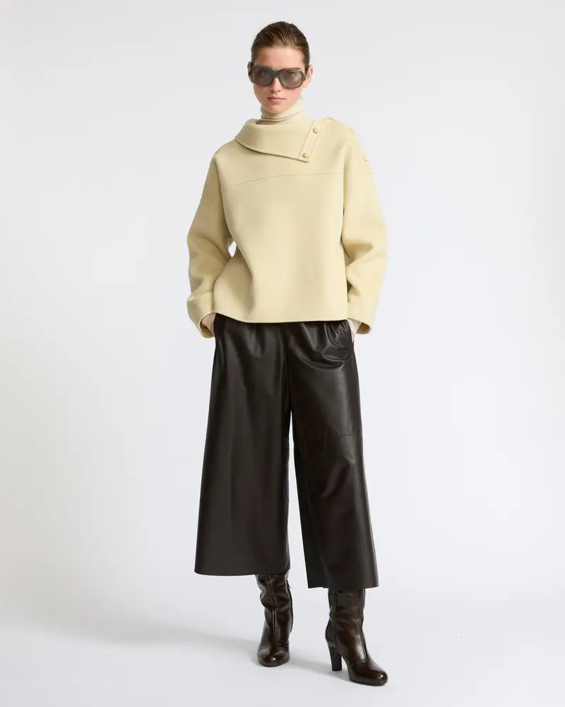 Double-sided wool funnel neck blouse